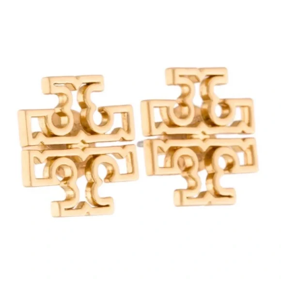 TORY BURCH • Gold Mini Britten Cut Out Logo Earrings - Picture 4 of 5